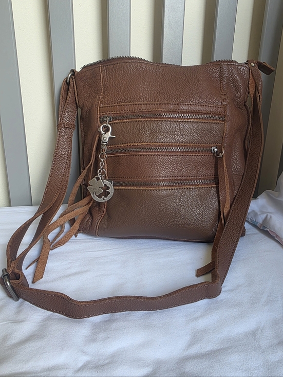 Lucky Brand Handbags - Lucky Brand Brown Leather Crossbody Bag with Signature Clover Charm